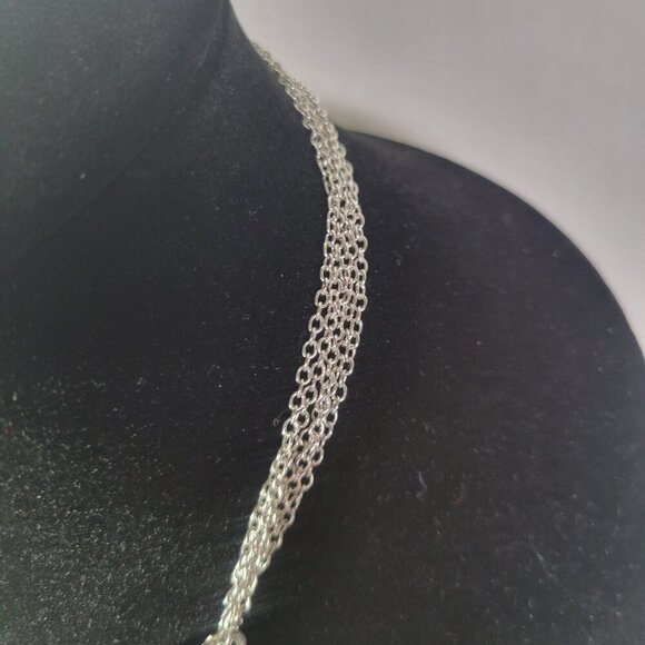 Silver-Toned Lia Sophia Multi-Strand Necklace With Circular Textured Pendant - Picture 3 of 5